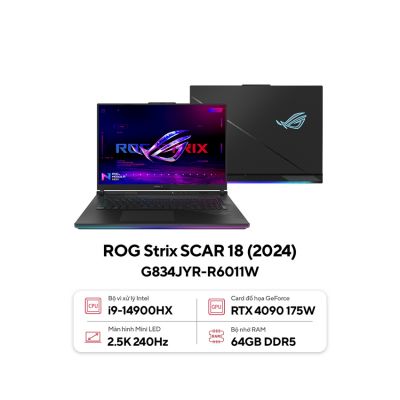 LAPTOP ASUS GAMING ROG STRIX SCAR G834JYR-R6011W (I9 14900HX/64GB RAM/2TB SSD/18 WQXGA 240HZ/RTX 4090 16GB/WIN11/ĐEN/BALO)